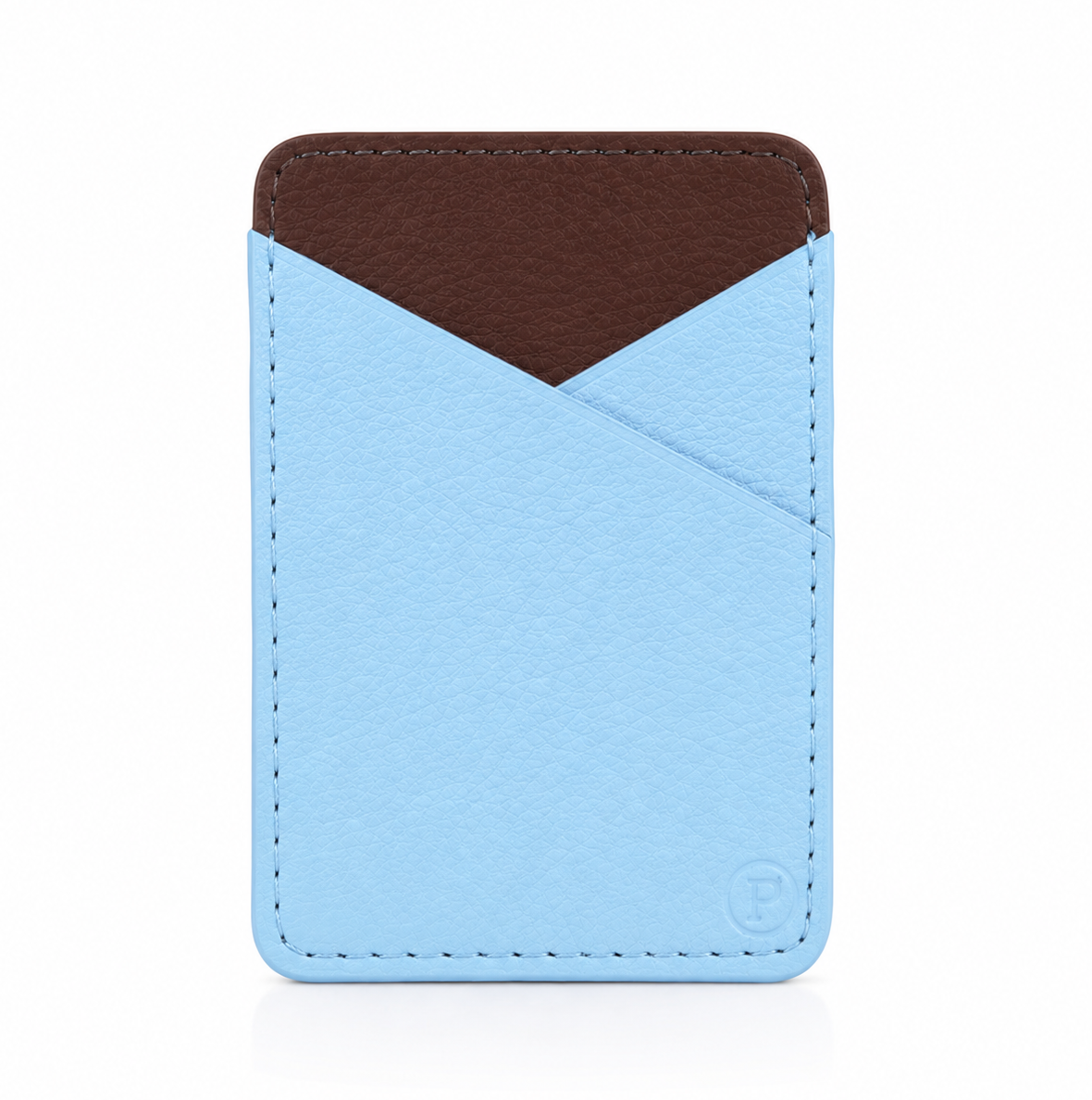 Tarjetero cuero vegano | Chocolate y azul baby