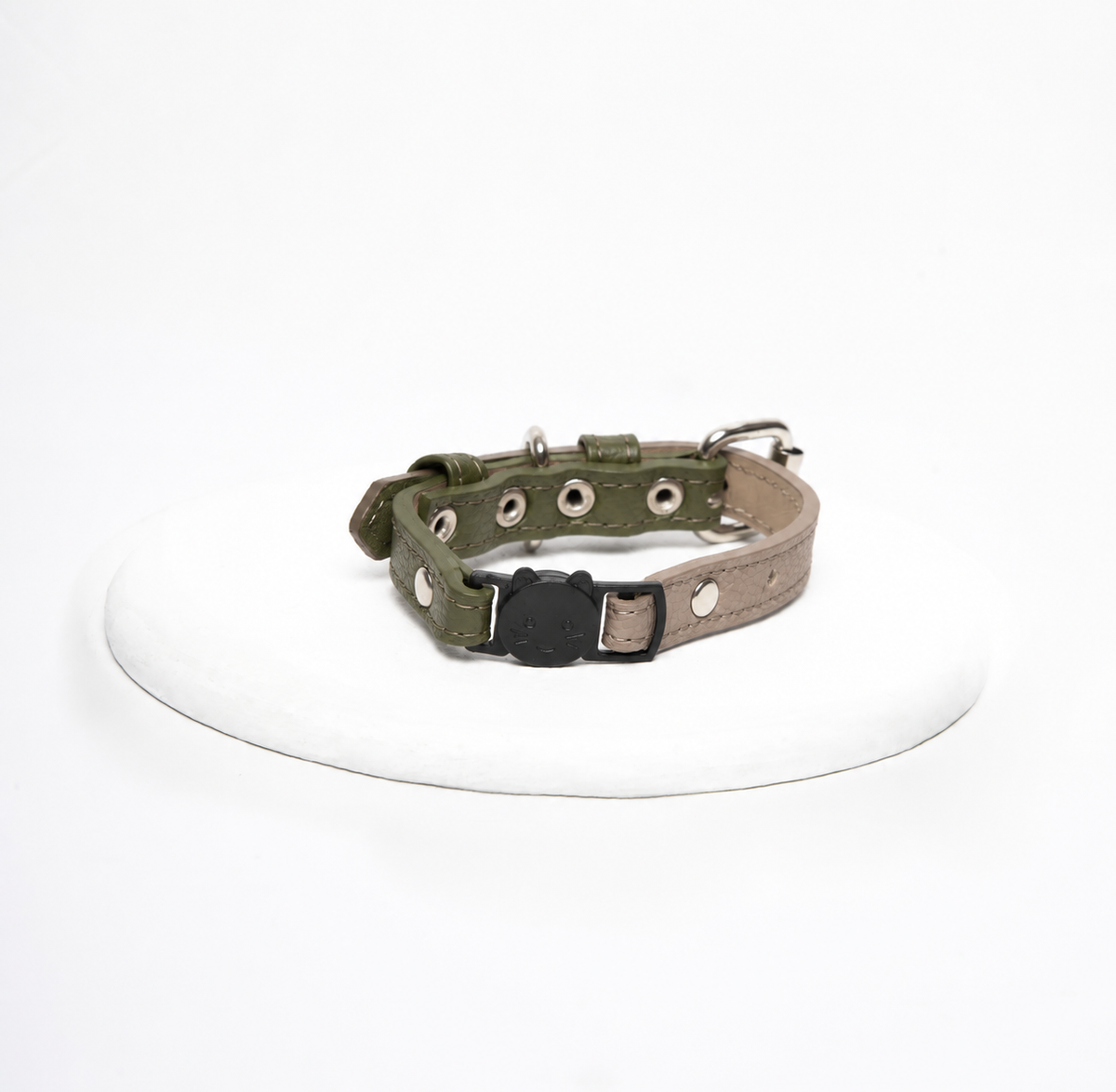 Collar cuero vegano gato | Oliva & Taupe